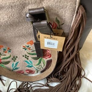 Ariat Western Women Tote Bag Fringe Floral Concealed Carry Brown Embroidered NWT